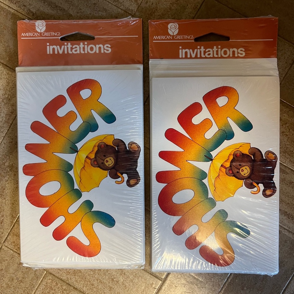 Vintage American Greetings Teddy Bear Rainbow Baby Shower' Invitations Hallmark